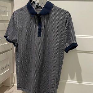 Express Men’s Navy Blue Polo Shirt Honeycomb Print